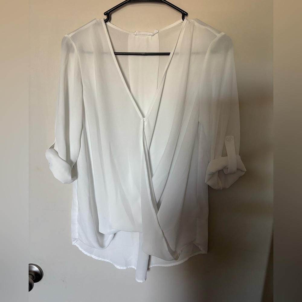 Lush Cream Wrap Blouse with 3/4 Sleeves